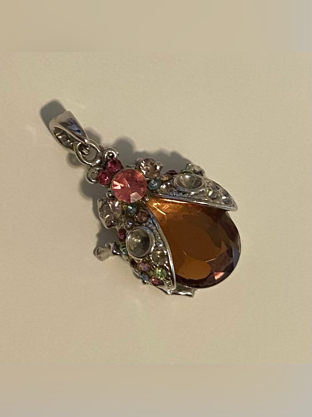 Silver-Tone Gemstone Ladybug necklace pendant